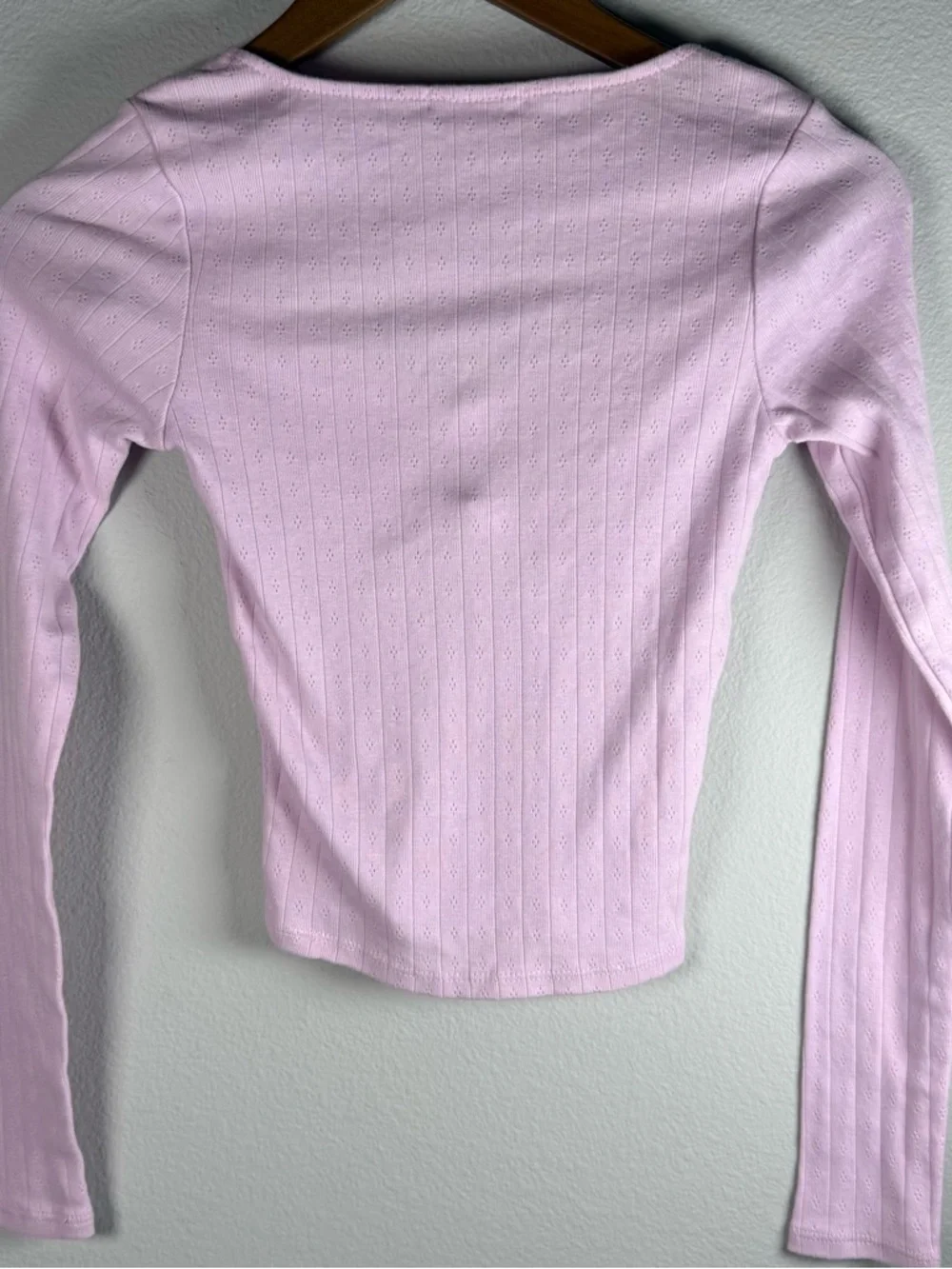 RSQ Pale Pink Long-Sleeve Ribbed Sweetheart Top with Bows - Picture 2 of 5